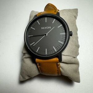 Nixon The Porter Minimal Watch | Gray Dial | Brown Leather Strap